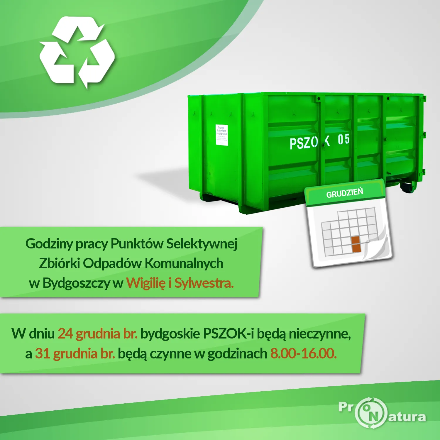 Godziny pracy PSZOK-ów w Wigilię i Sylwestra